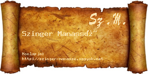 Szinger Manassé névjegykártya